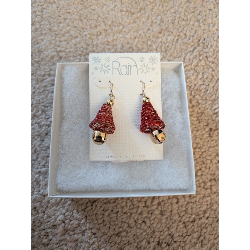 Rain Jewelry Collection Christmas Tree Earrings Red Gold Drop Earrings NIB